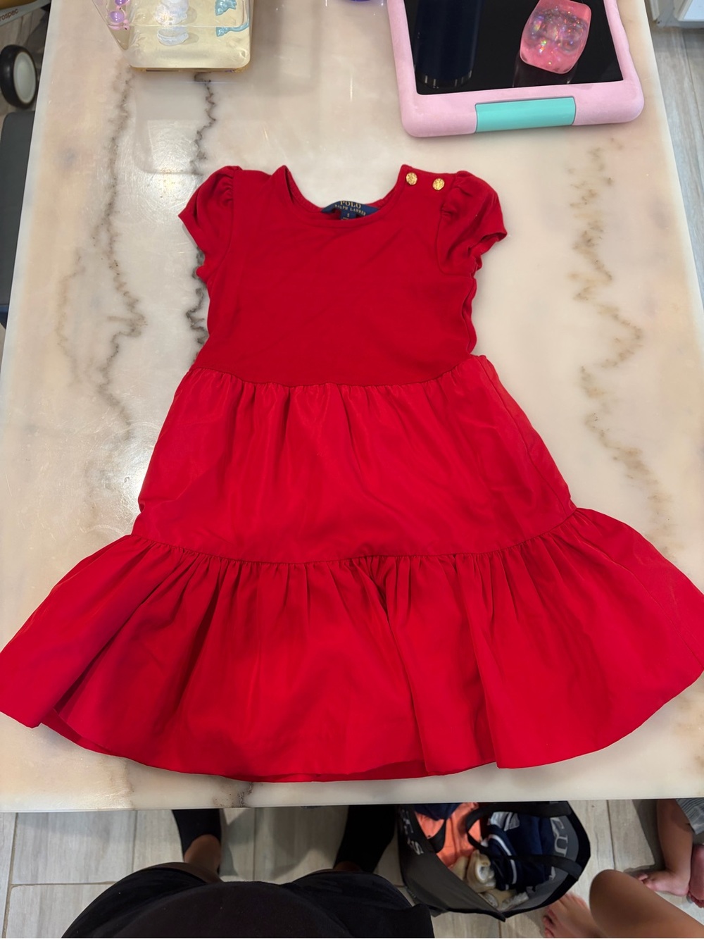 Polo by Ralph Lauren Red Tiered Short-Sleeve Dress for Girls